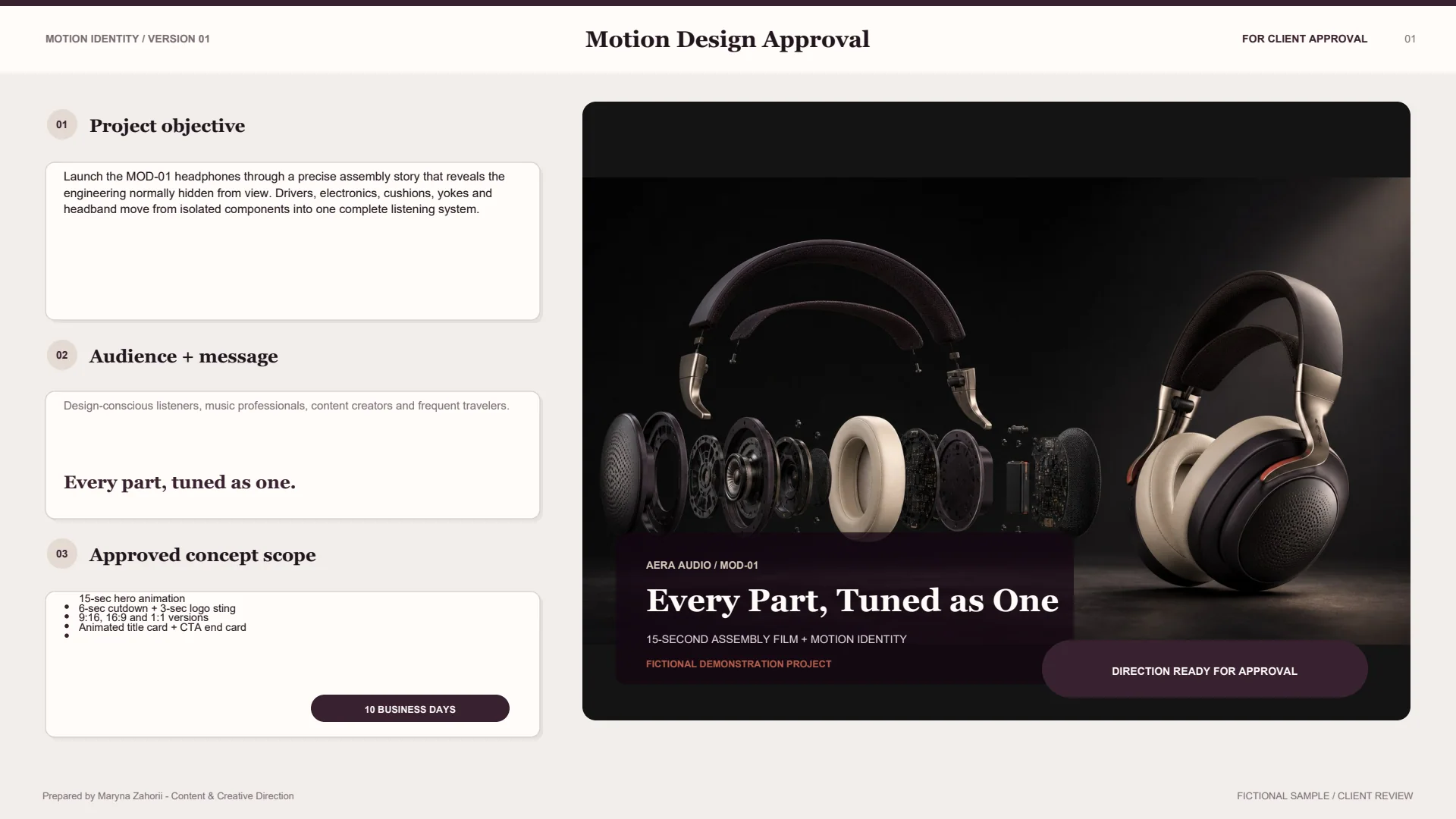 Motion design approval document